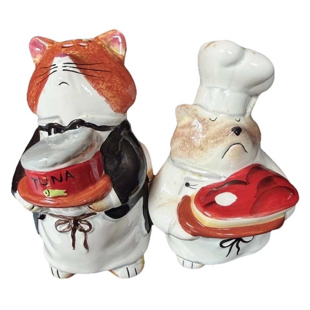 Vintage Cat Salt Pepper Shakers Ceramic Pair Japan Style Kitty Tuna Pie Cute 3"
